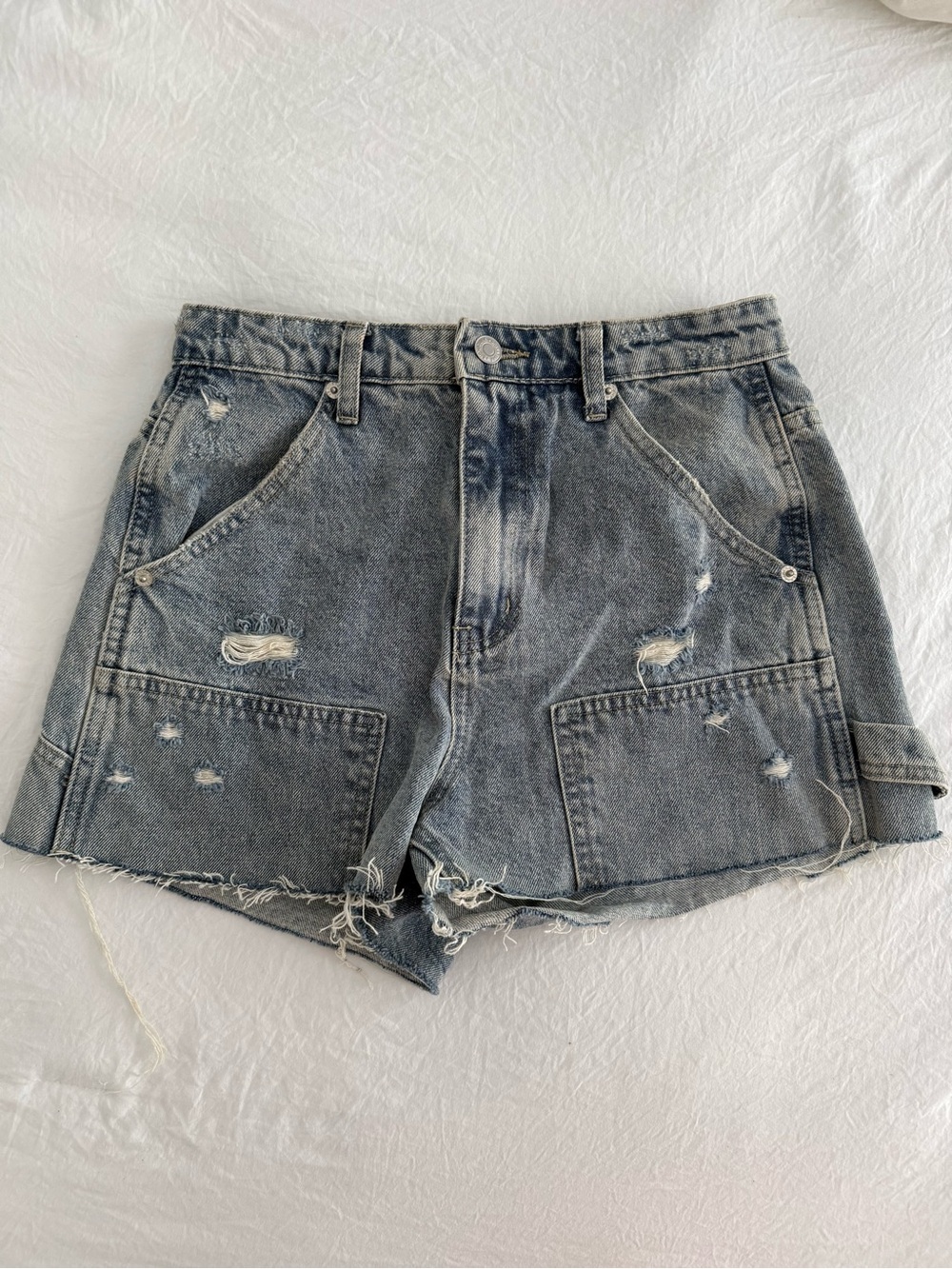 Signature Washed Black Distressed Denim Jean Shorts